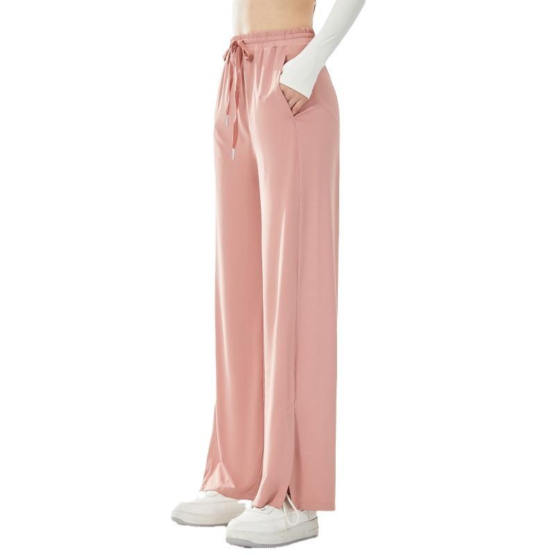 Women's Ice Silk Sun Protection High-Waist Wide-Leg Pants - Lightweight, Quick-Dry, Slimming, Casual, Versatile Summer Wear.