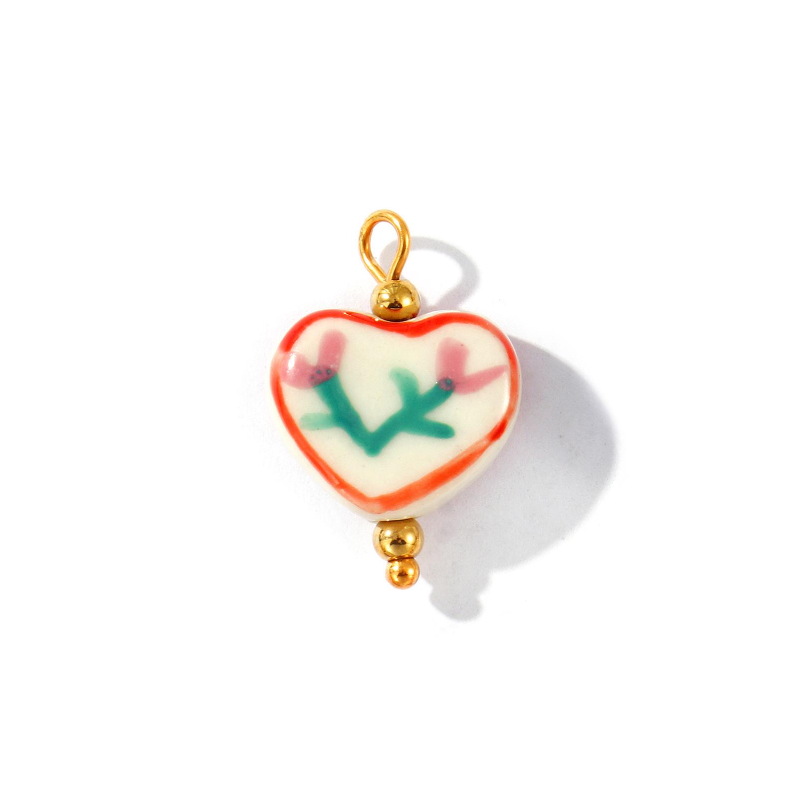 

2Pcs Resin Charms Heart Painted Flower Double Side Strawberry Valentine S Day 304 Stainless Steel Pendants Necklace DIY 21X15mm
