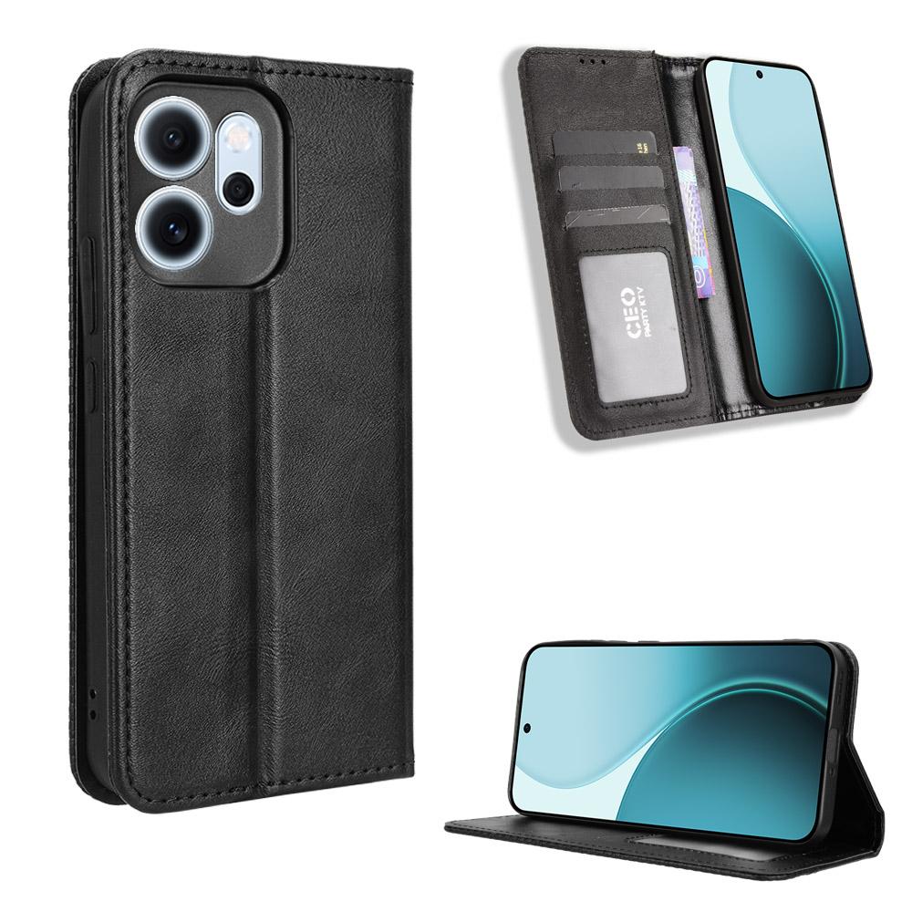 For Oppo Reno14 F 5G Leather Case Wallet Stand Retro Texture Phone Cover