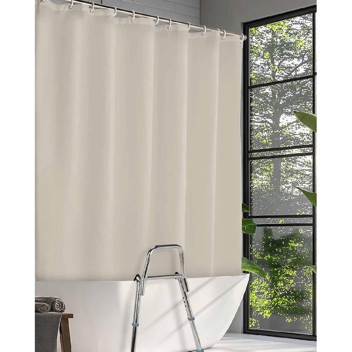 

Split Shower Curtain for Transfer Bench, Beige Waterproof Bath Curtain with 2 Separated Away Slits Bathroom Transfer Bench Curtain with 12 Hooks 72 x