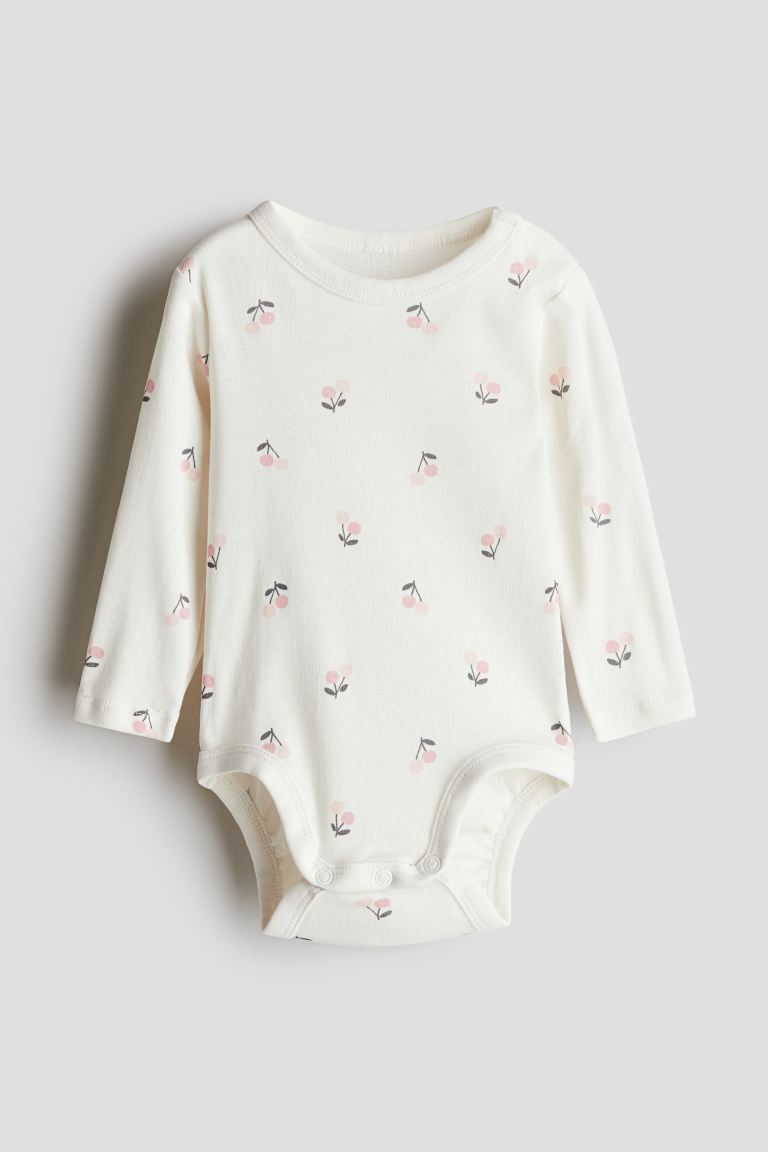

H M long sleeve bodysuit white cherry