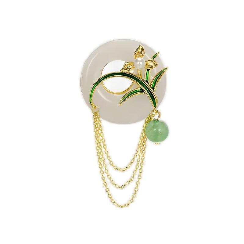 Chinese-style Orchid Peace Pendant Brooch, High-end Feminine Charm, Chalcedony Corsage Design Sense Brooch