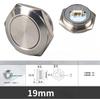 Metal Pushbutton Switch 19mm Waterproof Ultra Short Self Reset LED Light Switch with Panel Mount and Quick Connect