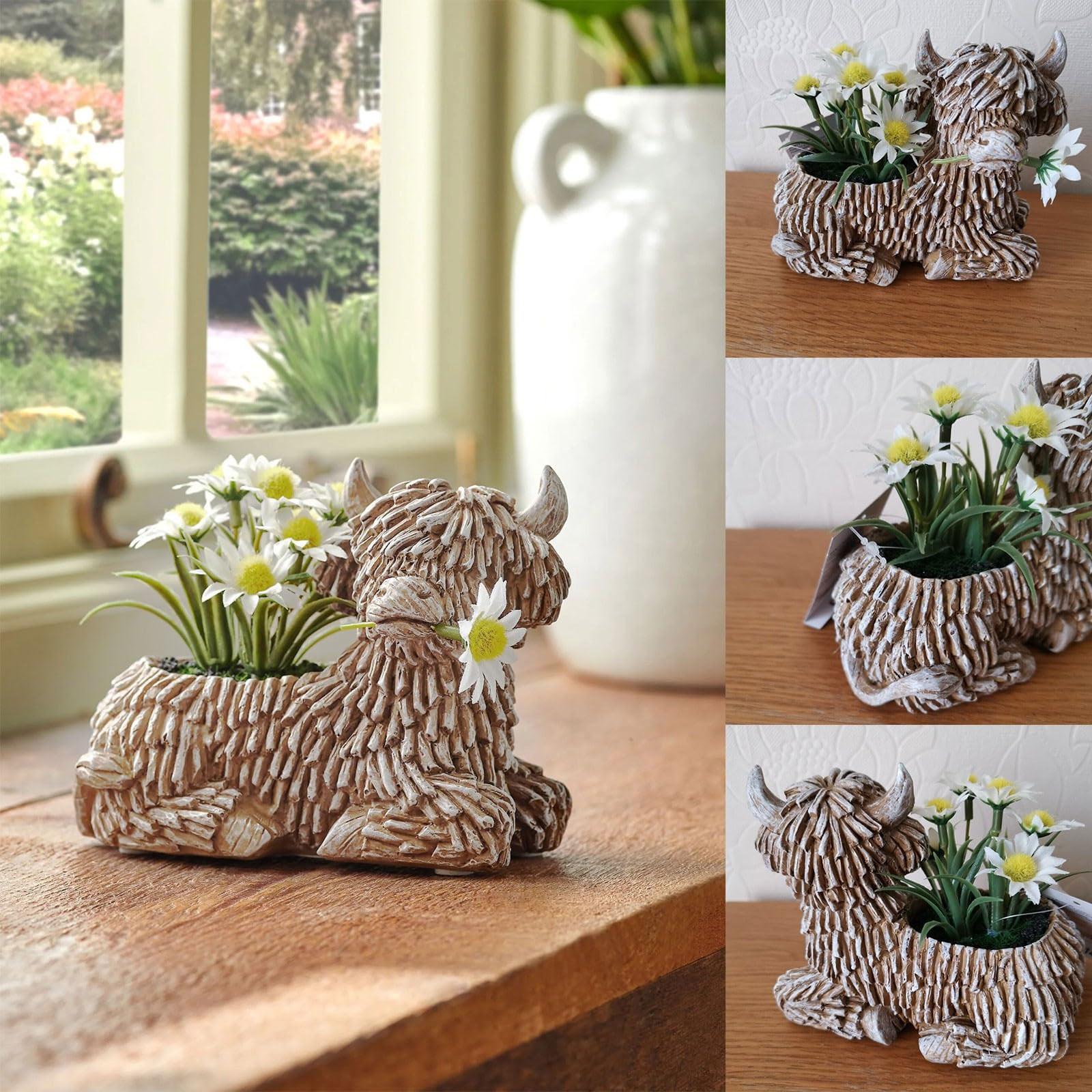 

Highland Cow Flower Pot Succulent Pot Yak Flower Pot Resin Handicraft Home Decoration Desktop Ornament Home Garden Decoration One Size коричневый