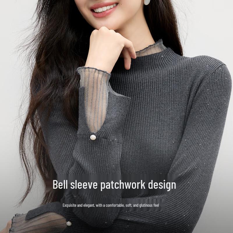 

Женский вязаный топ с сетчатыми вставками и воротником-стойкой Qiushui Yiren L