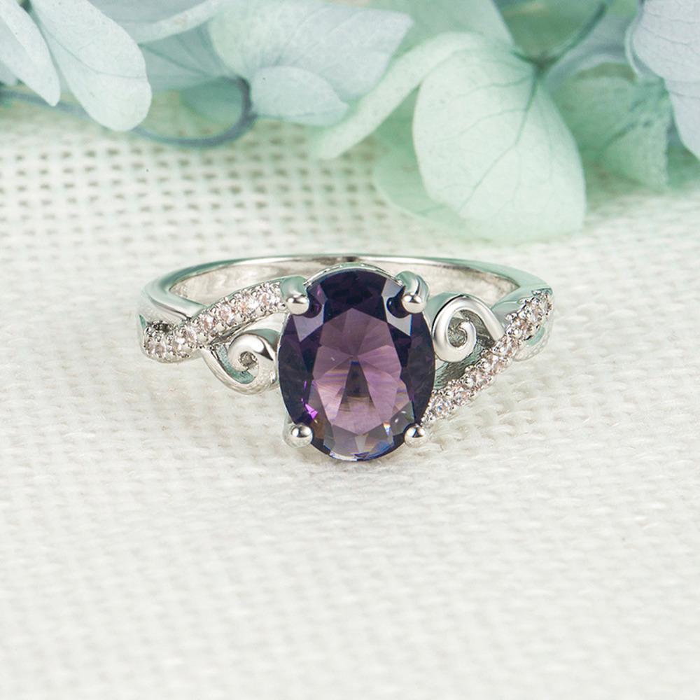 WOSIKATE Luxury   CopperAmethyst Zirconia Gemstone Ring For Women Fashion Jewellery Engagement Gift Finger Ring