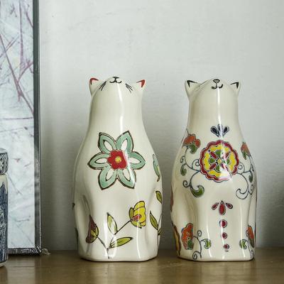 Chiński retro malowany ceramiczny kot kreatywny prezent, dekoracja biurka w salonie, mała ozdoba do szafki na wino w salonie