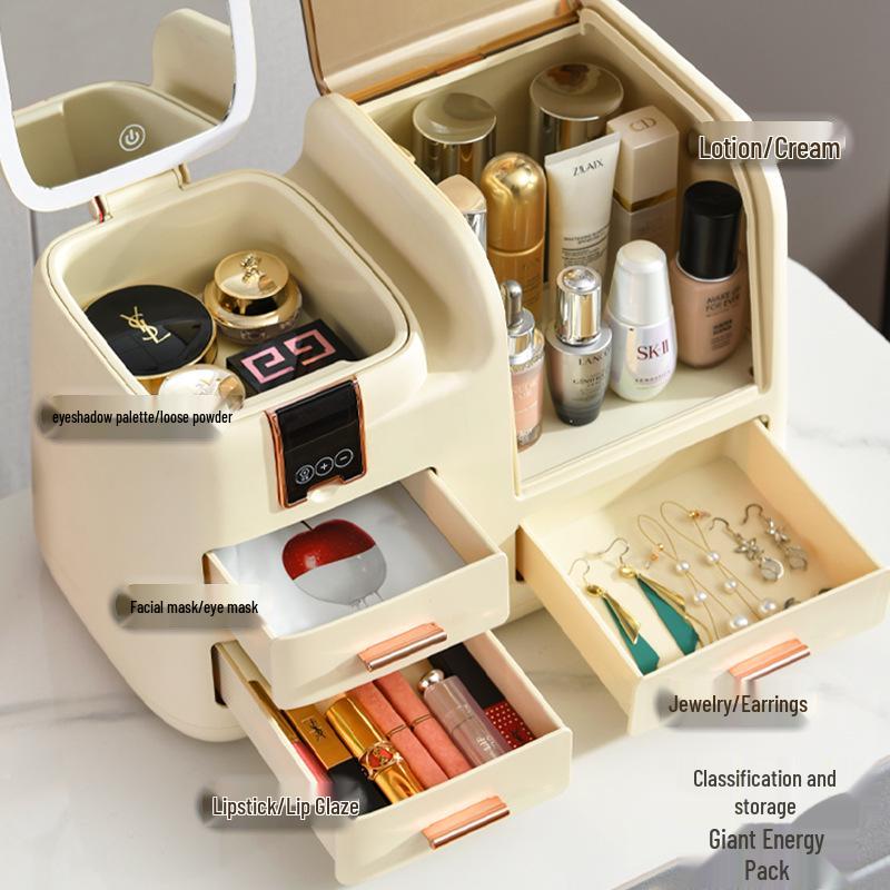 High-End LED Spiegel Kosmetik Aufbewahrungsbox für Hautpflege und Lippenstift Präsentation