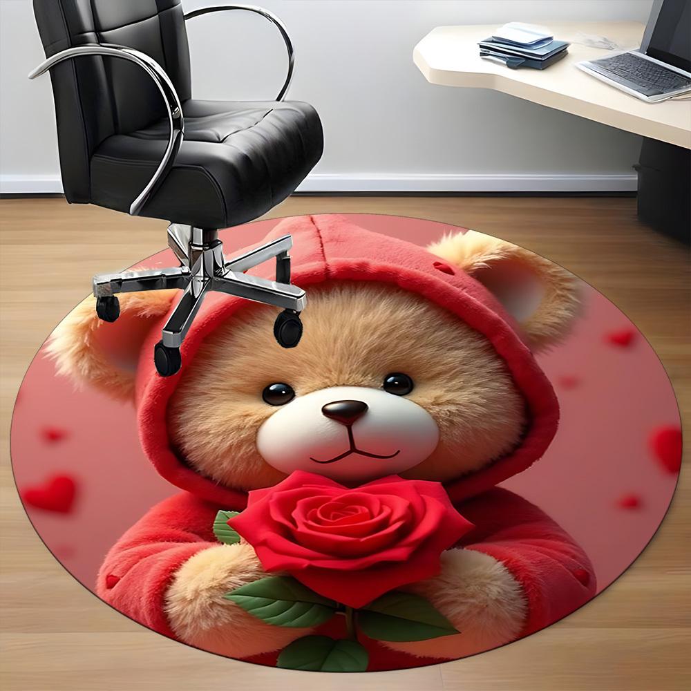 1PC Teddy Rose Office Round Area Rug, Mat Suitable ForOffice, Under Office Chairs Bedroom Living Room Home Decor, Room Deco