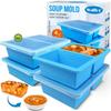 Walfos 4-Pack 1-Cup Silicone Freezer Molds with Lids, Soup Freezer Ice Cube Trays, Silicone Food Freezer Containers for Storing and Freezing Soup, Bro