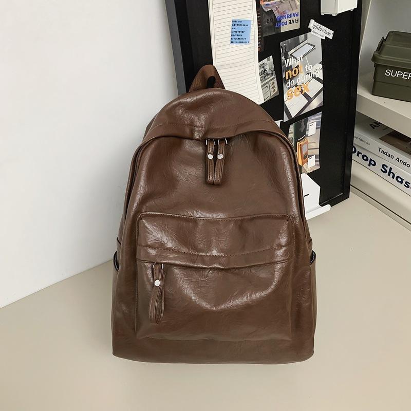 Soft leather schoolbag female college student leisure travel backpack male fashion large capacity leisure computer backpack