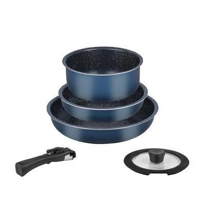 Pearl Metal Frying 5 Piece IH Marble Removable Metal Spatula Oven Cooking Frying Pan Frying Pan Multi Pot Glass Lid Dedicated Navy Pan, Set,