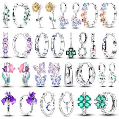 Boucles d'Oreilles Créoles Étoiles en Zirconium Couleur Argent 925 Pour Femmes Bijoux Anniversaire Mariage Fabrication de Bijoux Cadeau