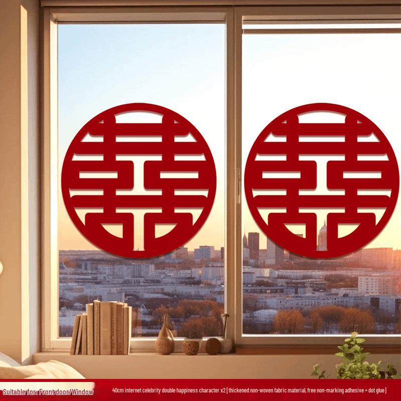 Lot d'autocollants Double Bonheur de Mariage: Décorations de chambre, fenêtre, porte et fiançailles