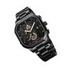 Men's Waterproof Multifunction Wristwatch with Night Light Stainless Steel Band and Square Dial Chronograph Date Display