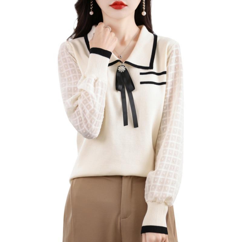 Spring and Autumn New Chiffon Knitted Sweater Loose Sweater Top Women