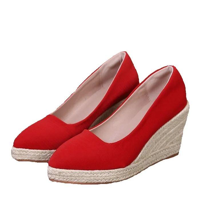 2025 Neue rote Wildleder-Pumps Peeptoe Keilsandalen Schuhe Damen spitze Zehen hohe Absätze Plateau Espadrilles Schuhe