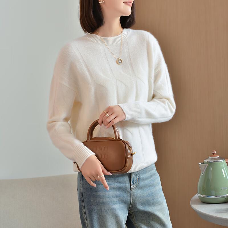 Fanzhen Women's Chunky 100% Wool Round Neck Pullover Sweater