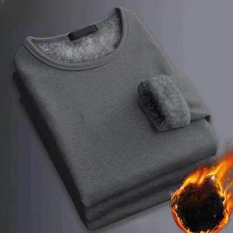 Men's Plus Velvet Padded T-shirt  Bottoming Shirt Slim Solid Color O-Neck  Long-sleeved Winter Thermal Underwear