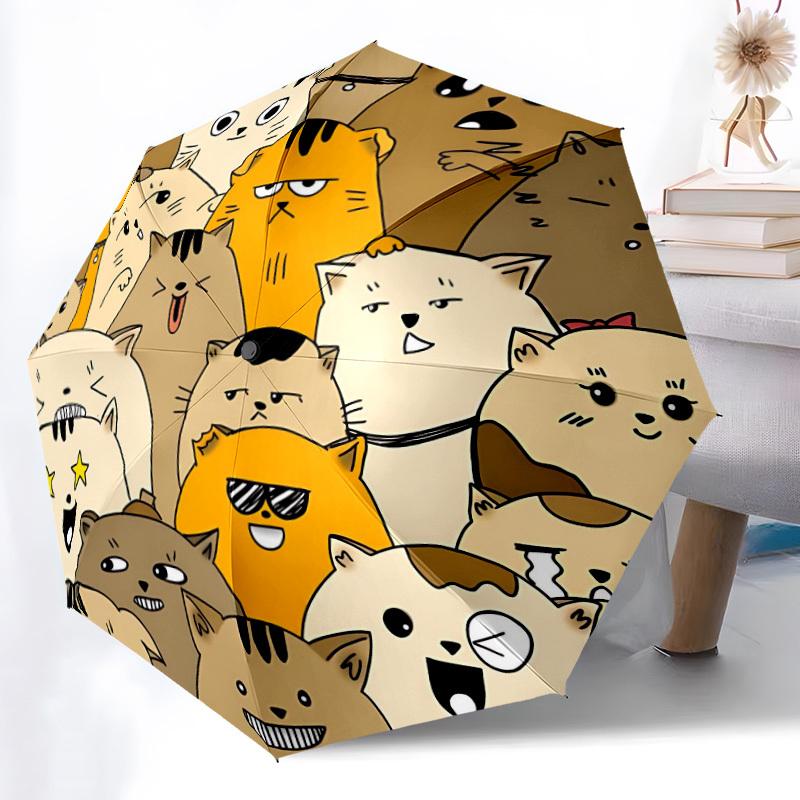 1pc Cats, Cartoon Automatic Folding Umbrella - Compact 8-Rib Design, Durable Plastic & Iron, Lightweight for Outdoor Daily Use056