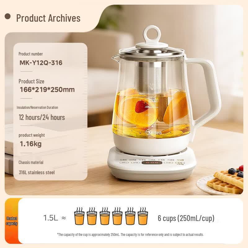 Midea Smart Glass Electric Health Kettle CN plug (adapter included)