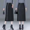 2025 Autumn/Winter Women's High Waist Leather Bodycon Midi Skirt - Slimming Sheepskin Slit Design.