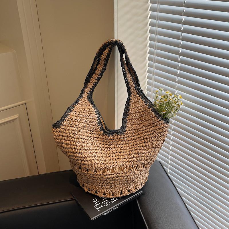 Summer Woven Beach Bag With Magnetic Closure For Casual Day Use