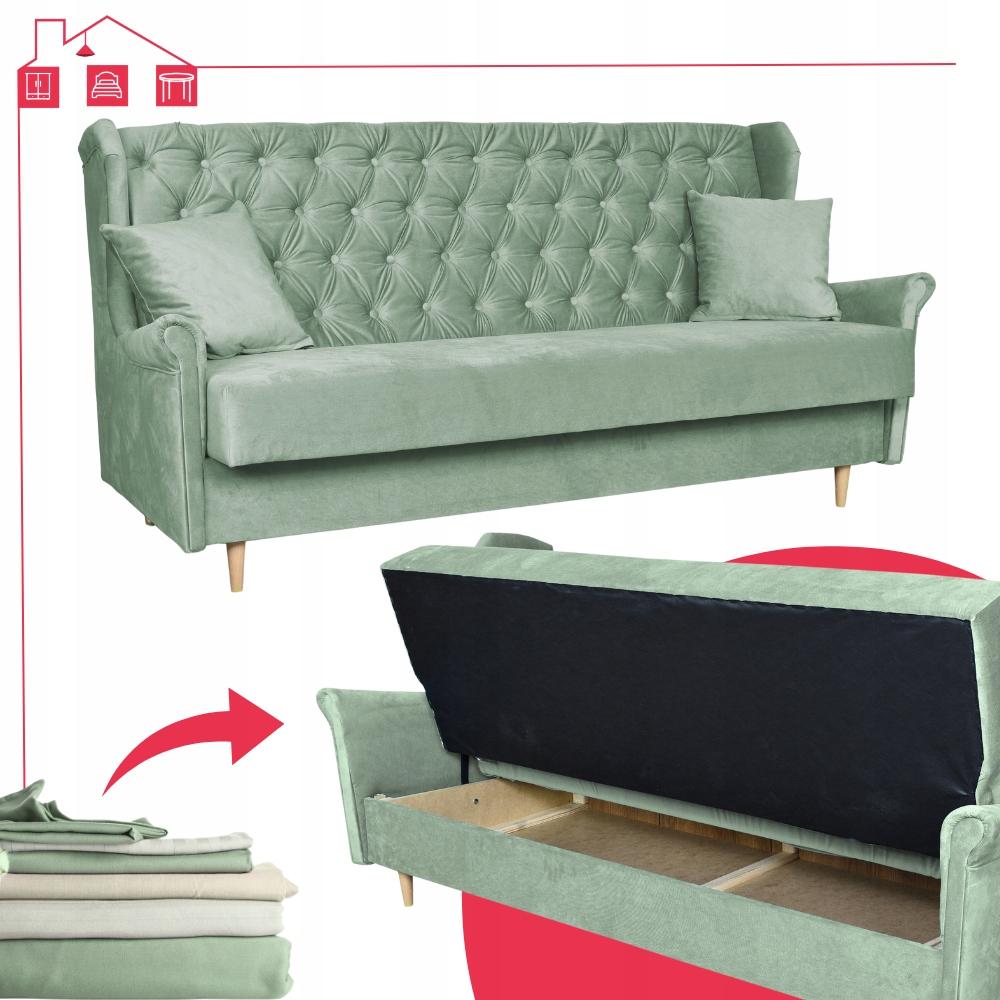 Wersalka 3 osobowa SOFA uszak rozkładana welur GAJA zielona Family Meble