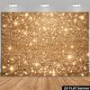 2D flacher Bannerhintergrund für eine Feierparty mit goldenem glitzerndem Sternenmotiv, blinkende helle Punkte in verschiedenen Größen