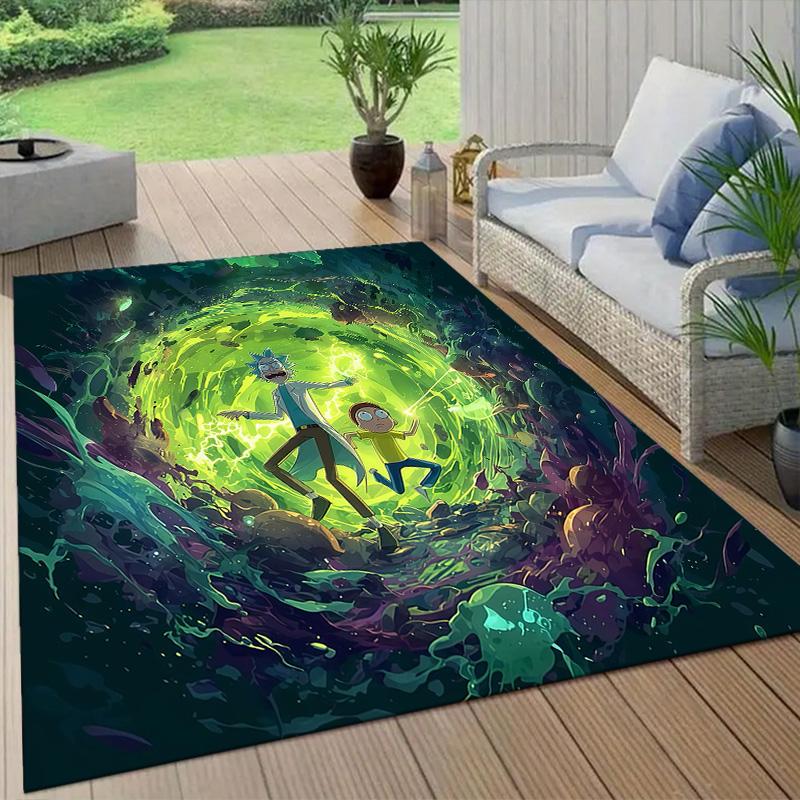 Rick and Morty Flannel Pattern Square Carpet,Area Rug,Carpet Rug for Living Room Bedroom Sofa Playroom Decor,Non-slip Floor Mat