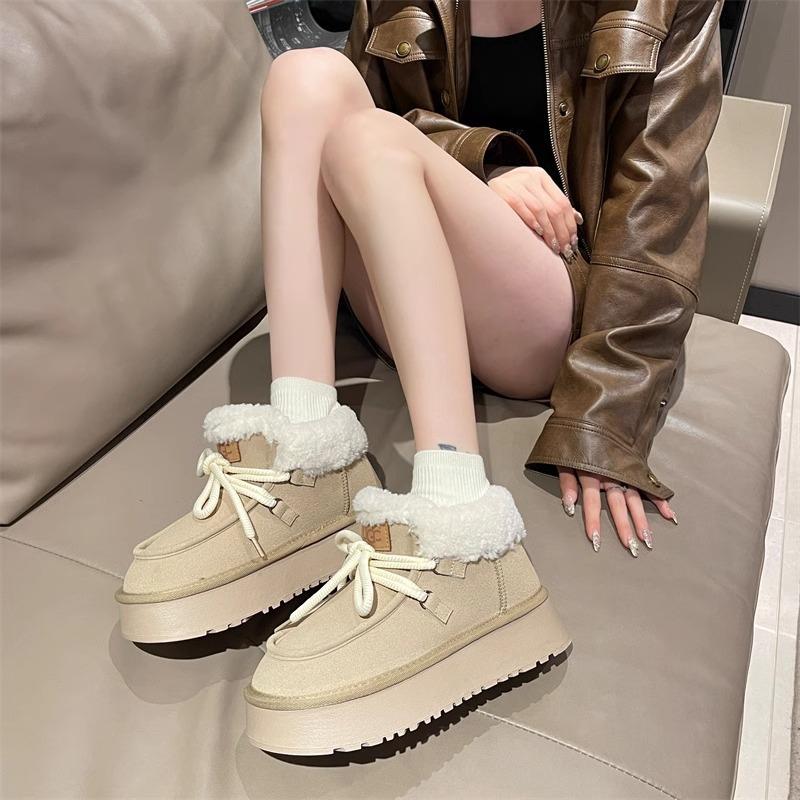 

Зимние ботинки для женщин, теплые хлопковые ботинки с мехом и толстой подошвой, нескользящие ботинки на шнуровке, короткие ботинки 37 хаки