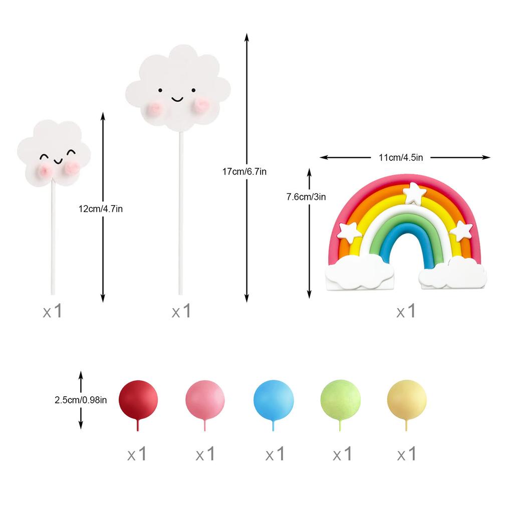 8Pcs Rainbow Cake Decoration Set Rainbow Clouds Balloon Topper for Birthday Wedding Todder Shower Party Decoration Supplie