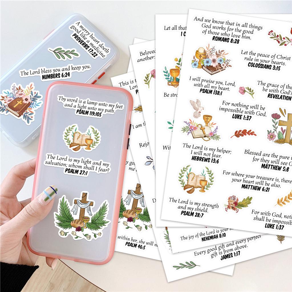 5 Folhas Adesivos Doodle Bíblia (97 Peças) - Decalques de Bagagem para Garrafa de Água, Artesanato Religioso de Páscoa e Adesivos de Arte para Presente Cristão