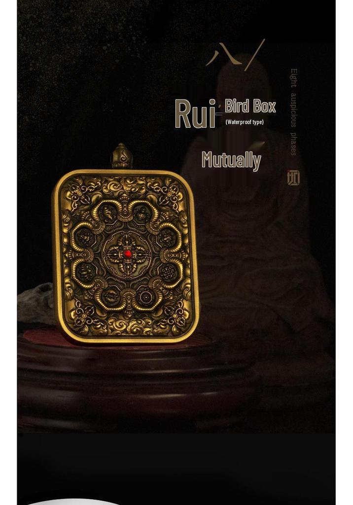 Authentic Sterling Silver & Brass Eight Auspicious Symbols Pendant Thangka Ga'u Box with Exquisite Relief from Nepal