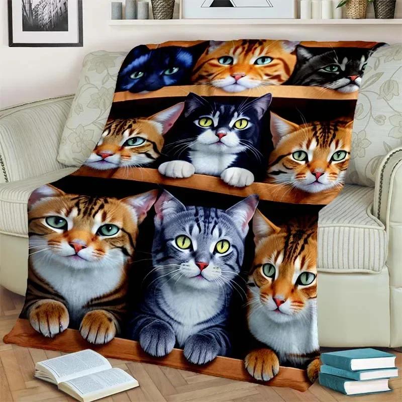Warm and Cozy Cute Cat Pattern Flannel Blanket for Couch, Bed, Sofa, Office - Soft and Soothing Digital Printing Throw Blanket