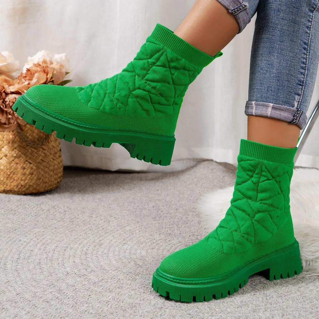 fashion 2024 Women's Boots Autumn and Winter New Style Knitted Stretch Socks Boots Internet Popular Thick-soled Casual Short Boots