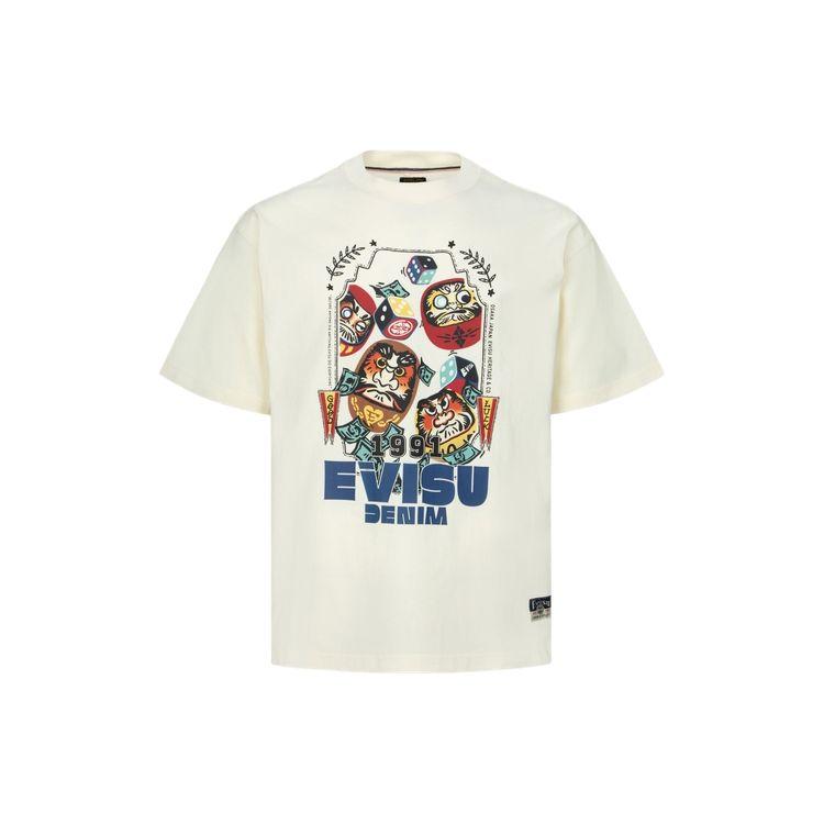 Evisu Daruma And Dice Print Loose Fit Casual Short Sleeve T-Shirt Men Tops 2ESHTM4TS1075RXCT