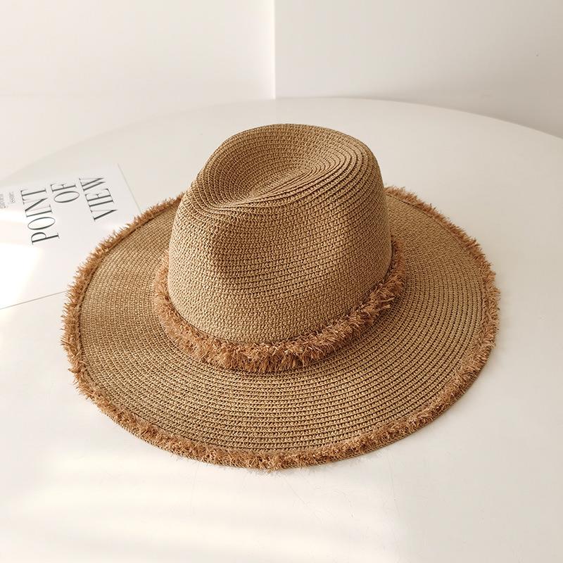 Cappello Panama da Donna per Vacanze al Sole in Spiaggia Cappello Parasole Fedora con Bordo in Rafia Cappello di Paglia