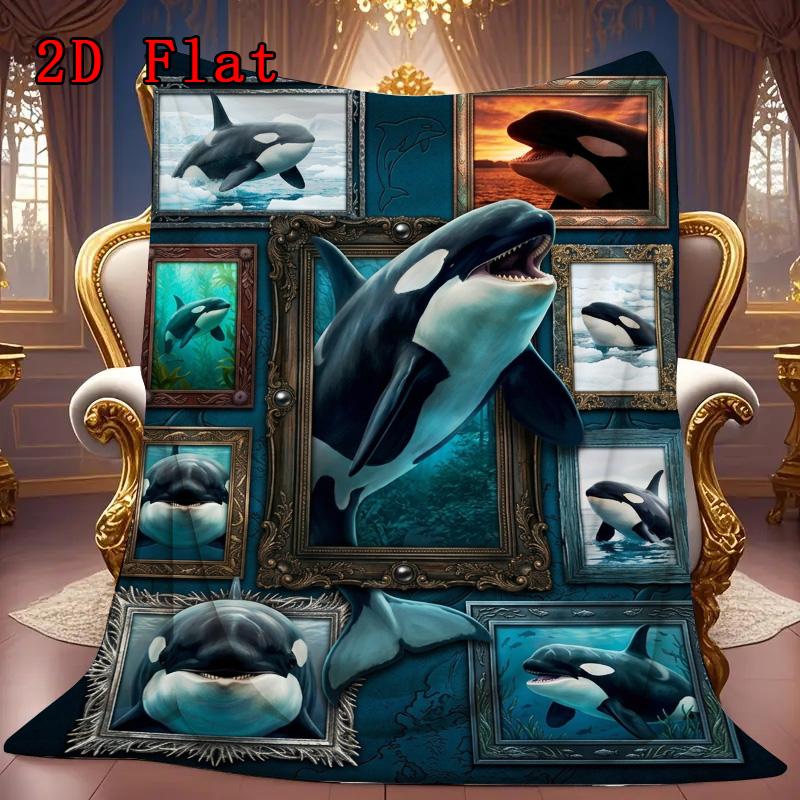 Orca Whale Art Collection 2D Flat Pattern Flannel Blanket, High Quality All Seasons, Home Decor, Warmth and Comfort, Perfect for Christmas Gifts.