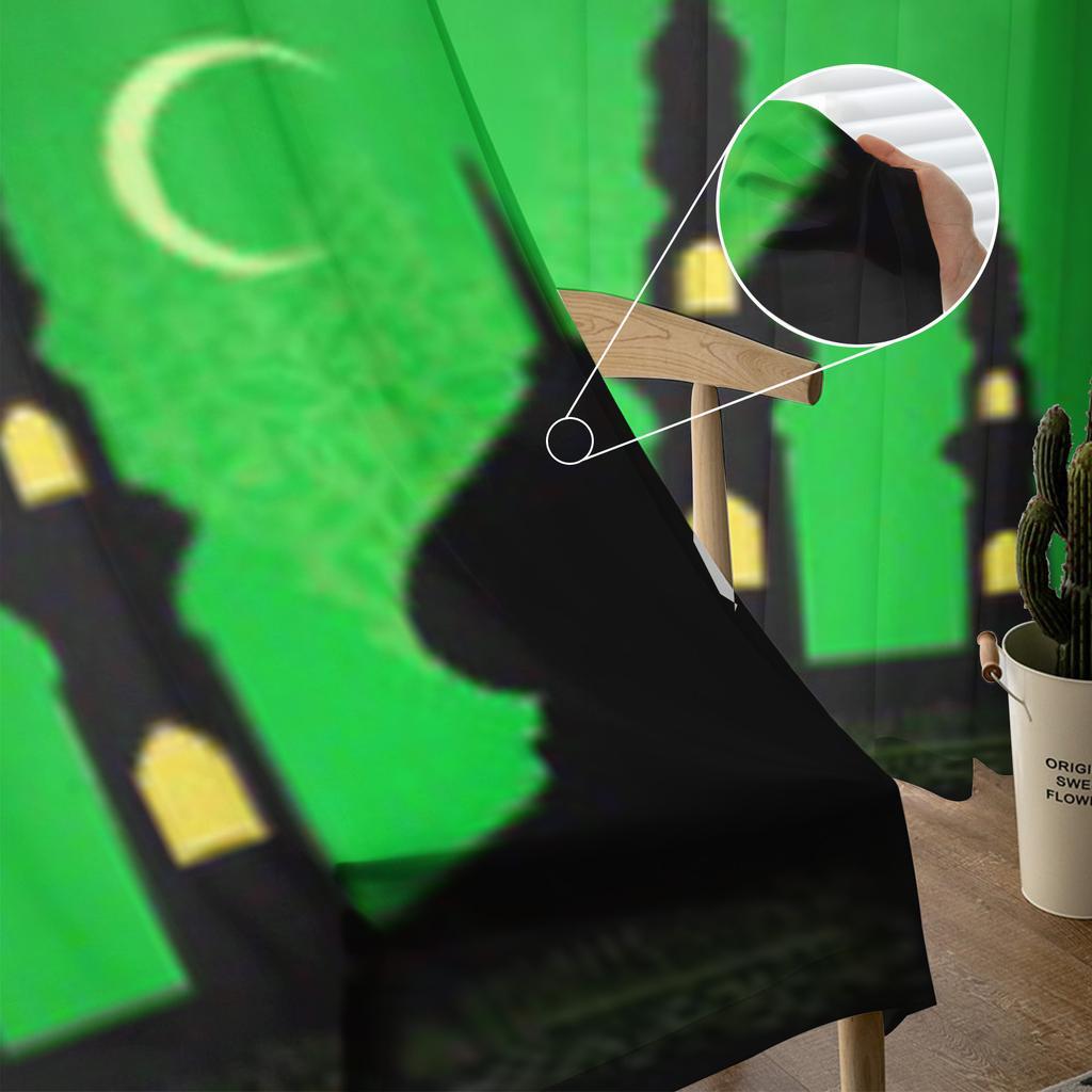 Ramadan Al Kareem Green Sheer Curtain For Living Room Bedroom Voile Curtains For Window Organza Curtains Party Tulle Drapes