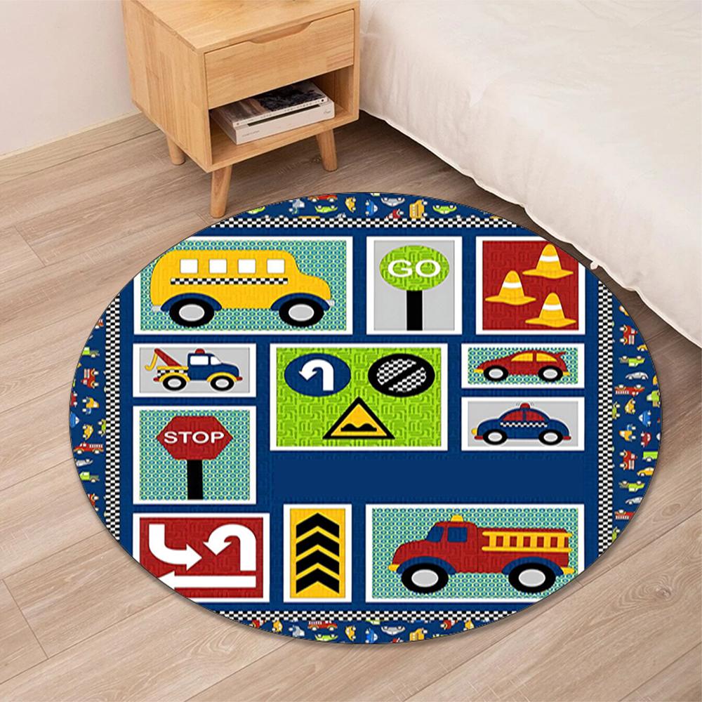 Cute Cars Printed Round Rug Carpet Chair Rug Area Rug Entryway Doormats,for Office Chair Living Room Bedroom Kitchen Room.