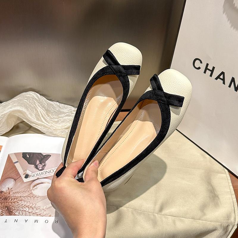 Inner height-increasing soft-soled grandma shoes women's spring new French ballet shoes bow light mouth single shoes