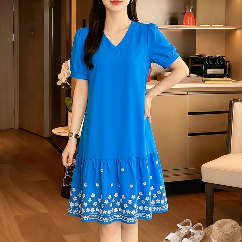 ZANZEA Women Casual V-Neck Short Sleeve Floral Print Dress S
