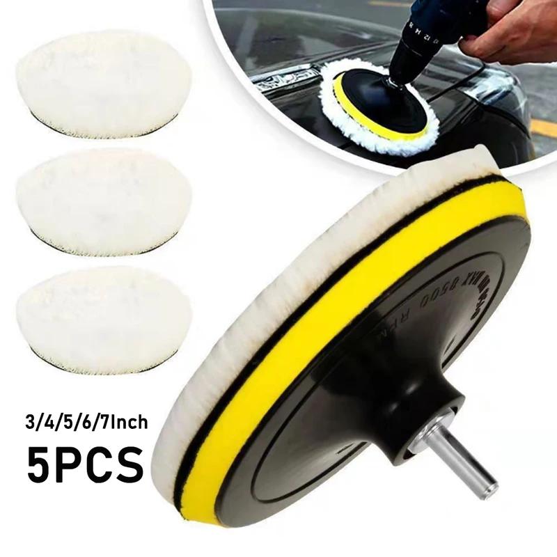 5PCs 3/4/5/6/7 inch car Polish pad circle soft wool waxing buffing pad tool kit auto polishing detailing cleaning goods