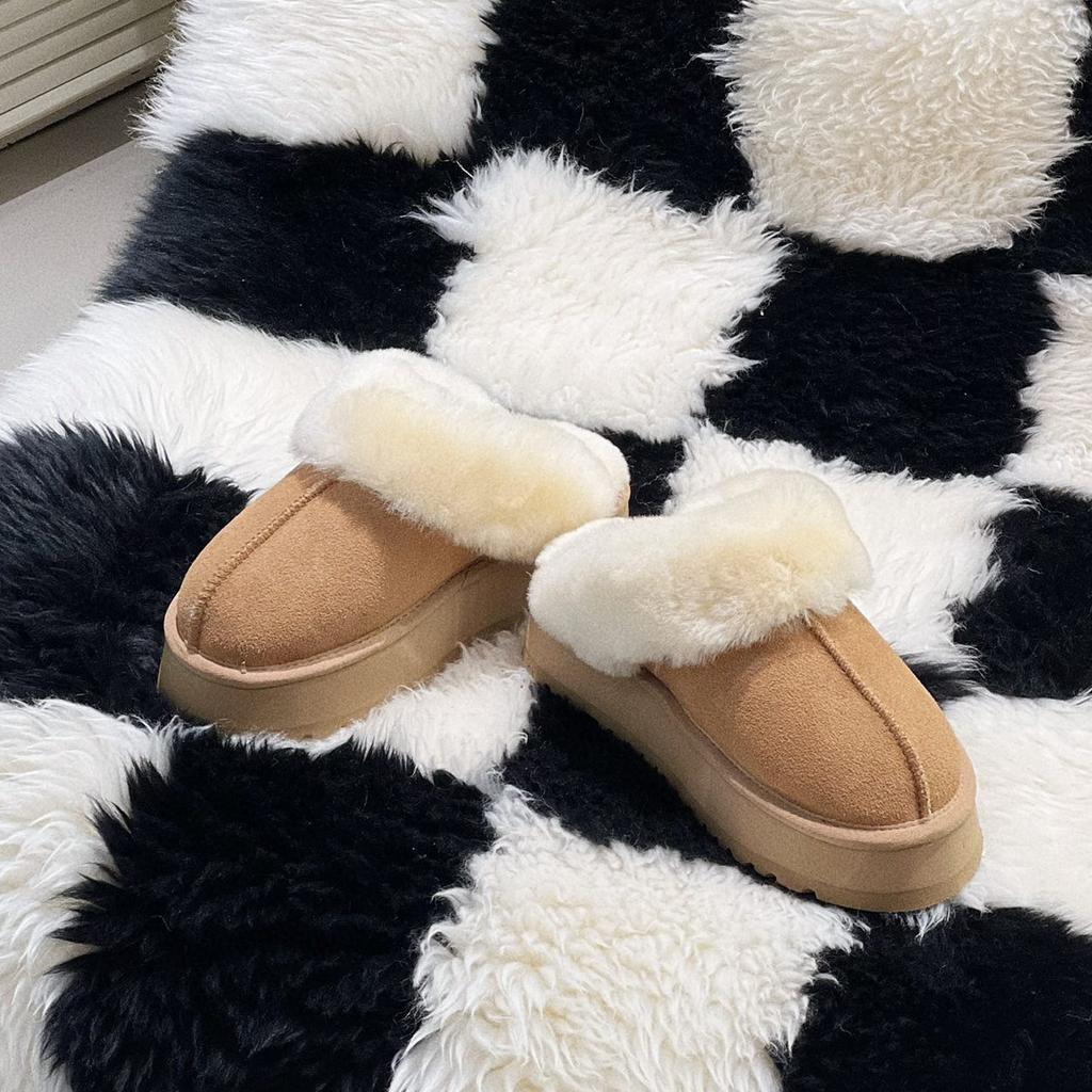 Wool slippers women's outer wear 2025 new winter fur integrated thick-bottomed bag head fluffy slippers plush snow boots