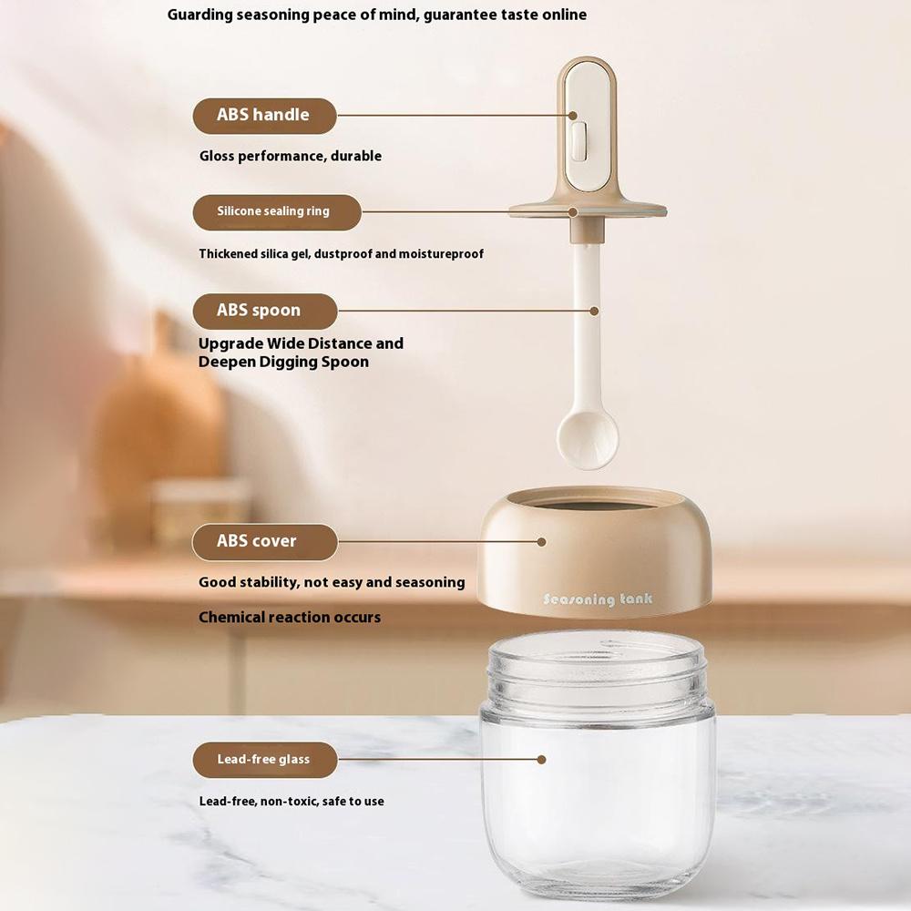 Kitchen Seasoning Container with Integrated Spoon Moisture Proof Glass Sealed Spice Jar (BPA Free, No FDA)