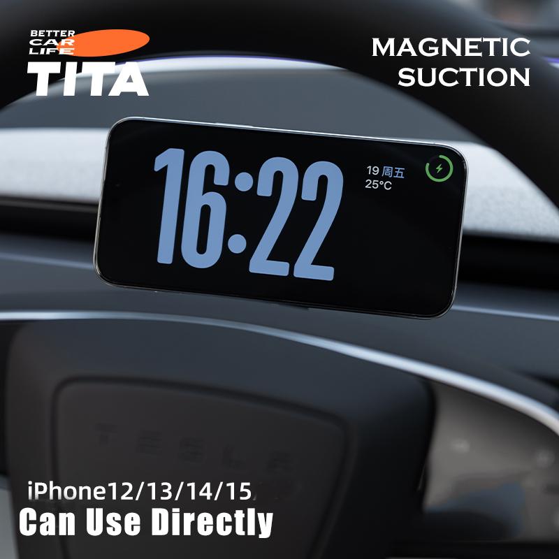 Tita 15W Wireless Charger For Tesla Model Y Juniper Phone Holder Magnetic Attraction Navigation Car Phone Mount Accessories