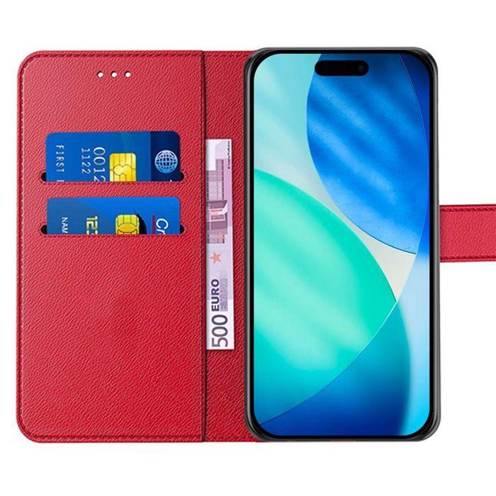 Coque pour iPhone 17 - BOOLING - Rabat Anti-Rayures Antichoc Synthécuir - Rouge - 2 Verres Trempés