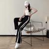 Women's Ice Silk Wide-Leg Sports Pants - Black, Thin, Straight, Loose, Casual Style for Spring, Summer, and Autumn