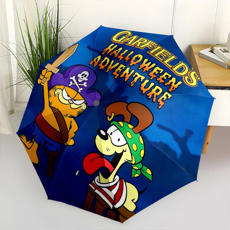 1pc Garfield's Halloween Adventure Pattern Beautiful Looking Automatic Folding Cartoon Practical Umbrella, 3 Folding, 8 Iron Frame Design, Durable and